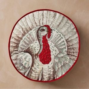 John Derian Round Fall Turkey Beaded Pillow